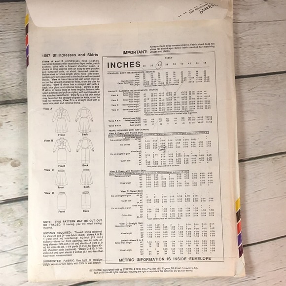 Vintage Stretch & Sew 1597 Sewing Pattern Shirtdresses & Skirts Bust Sizes 30-46 - Picture 6 of 13